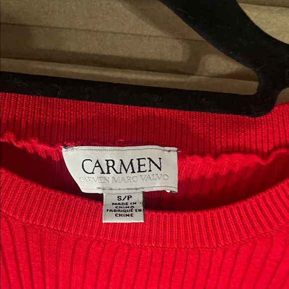 Carmen Marc Valvo Vibrant Red Sweater with Sheer Sleeves - Picture 3 of 4